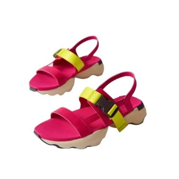 Sorel Shoes - SOREL Leather Kinetic Impact Sling Comfort Sandals Bright Pink and Yellow 9 NWT